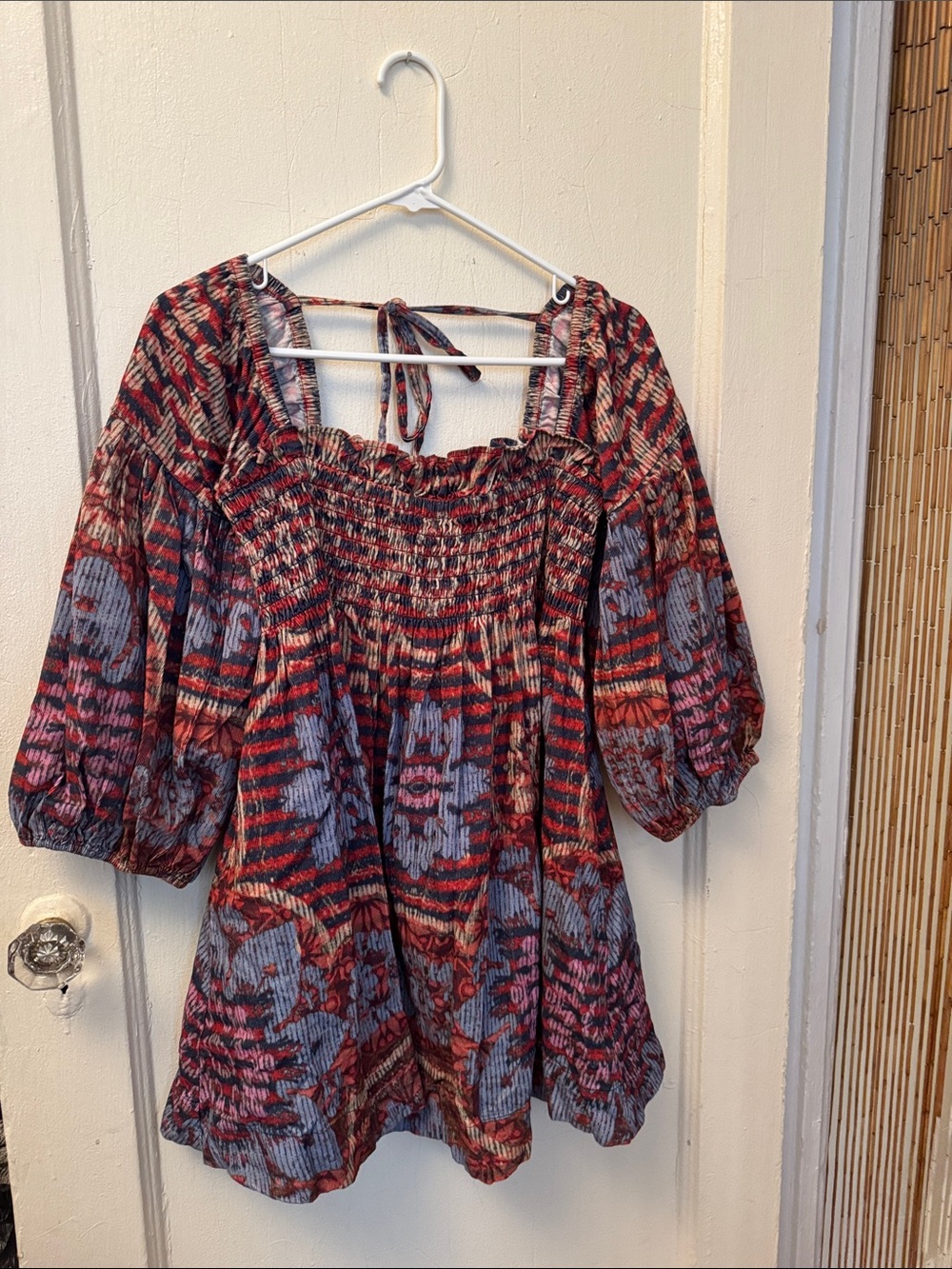 Free People Boho Smocked Peasant Dress/Too - Red & Blue